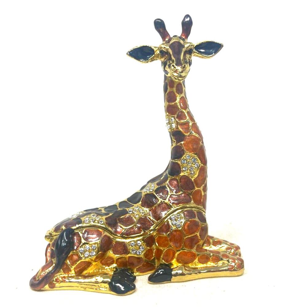Giraffe Trinket Box Swarovski Enameled Magnetic Lid By TRESURINE, ZAWADI 4.5"